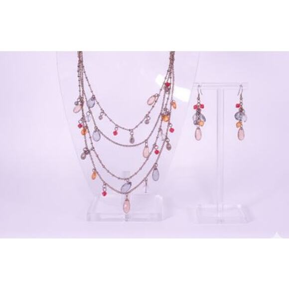 Ann Taylor LOFT Lucite Harvest Lucite Bead Layer Necklace Earrings Set NWT 65 - Picture 1 of 7